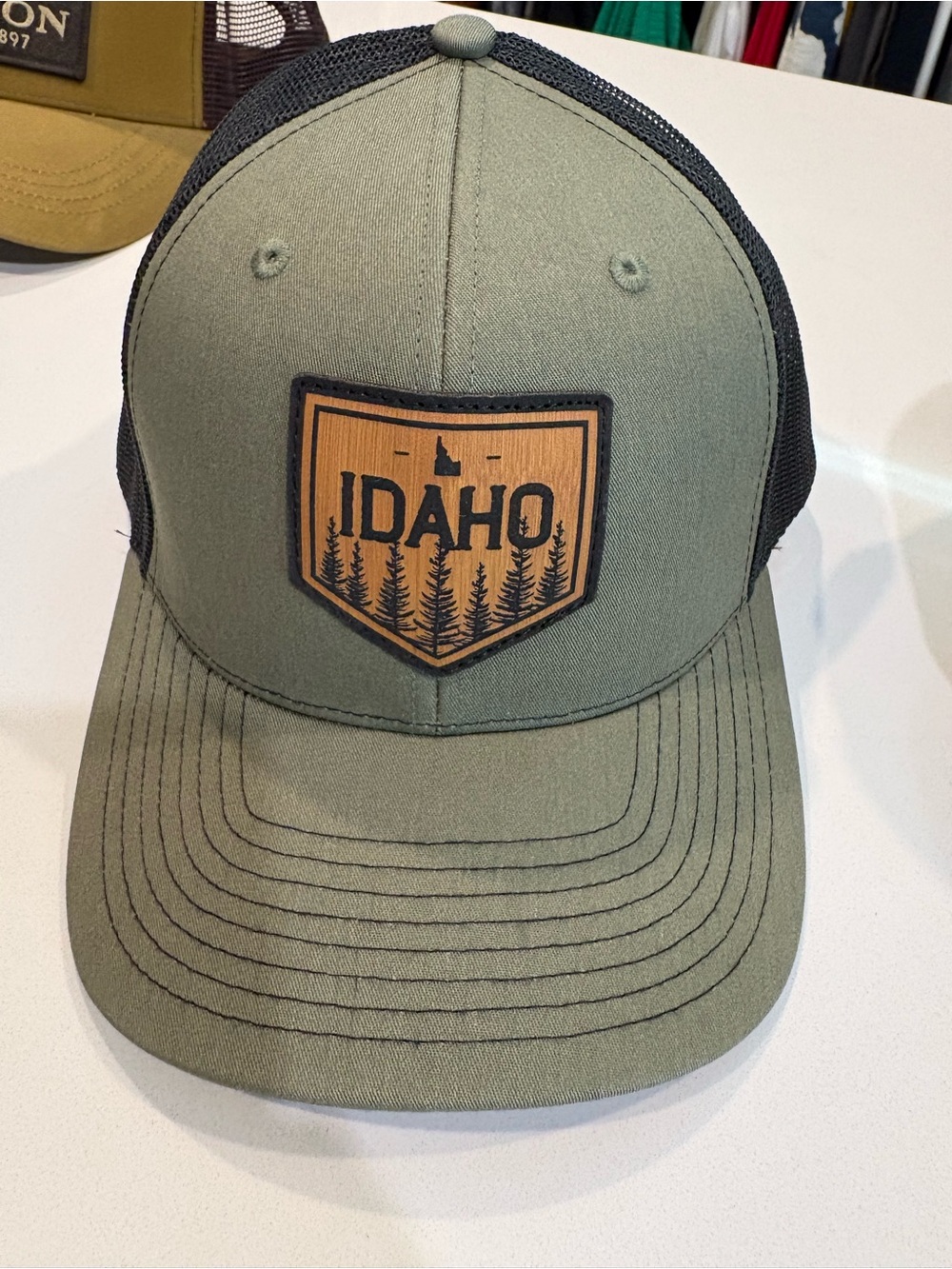 Idaho Trucker Cap in Olive with Black Mesh